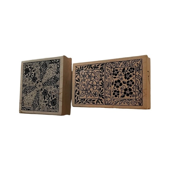 Magenta Floral Abstract Wood Rubber Stamps Set of 2 Large Canada Art - Picture 3 of 9